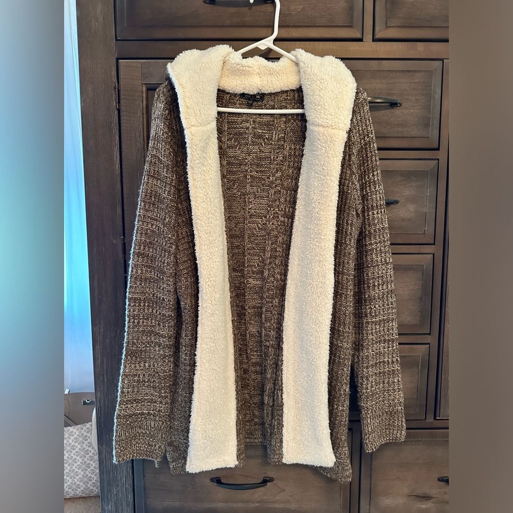 Lety & Me open front knit cardigan w/sherpa
